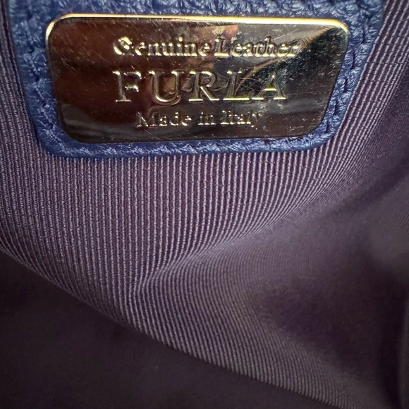 Gorgeous FURLA College Tote Italian Leather Navy Shoulder Bag - Picture 11 of 14